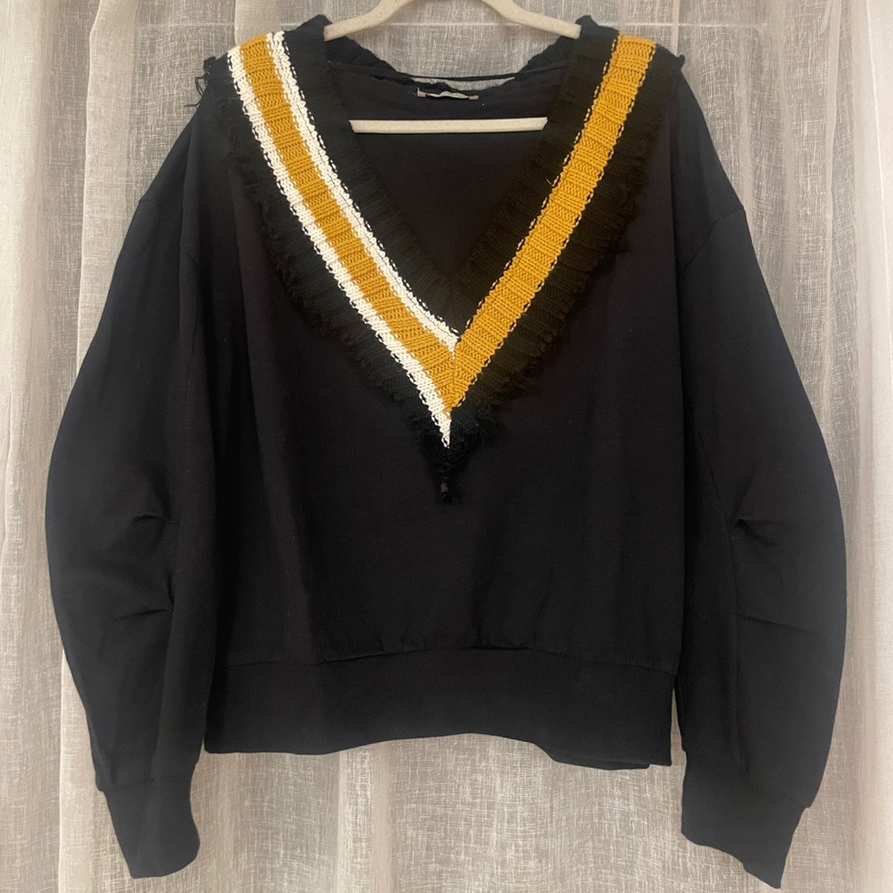 Zara Black Preppy Varsity Sweatshirt